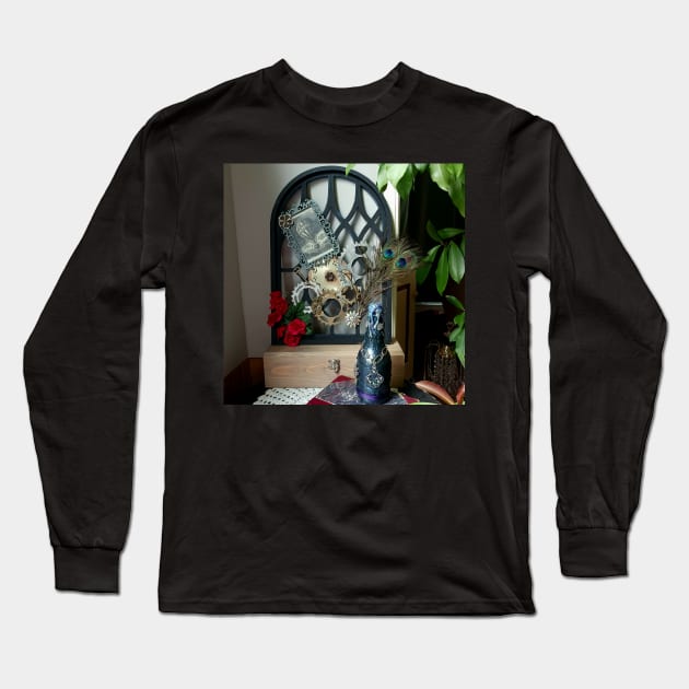 Steampunk trellis and bottle Long Sleeve T-Shirt by bohomermaidgal